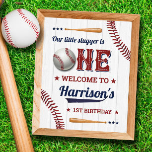 Boys Baseball 1st Birthday Welcome Sign