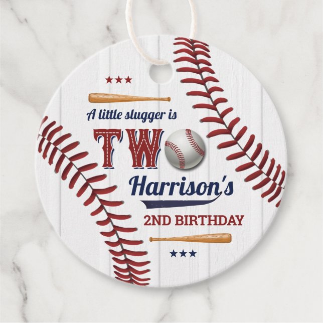 Boys Baseball 2nd Birthday Favour Tags (Front)