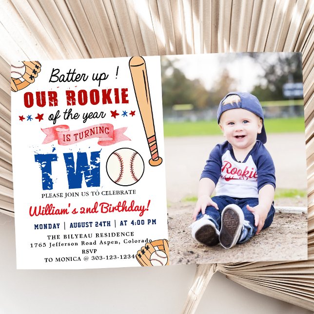 Boys Baseball 2nd Birthday Party Batter Up Photo Invitation (Creator Uploaded)
