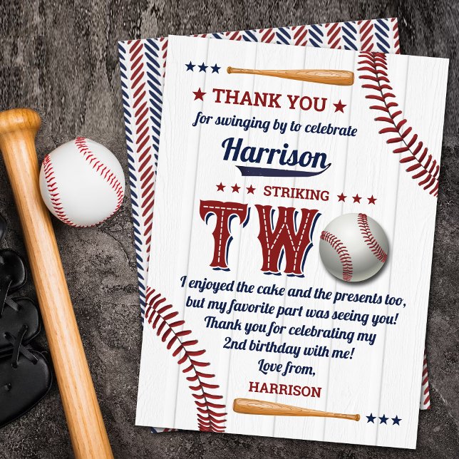 Boys Baseball 2nd Birthday Thank You Card (Creator Uploaded)