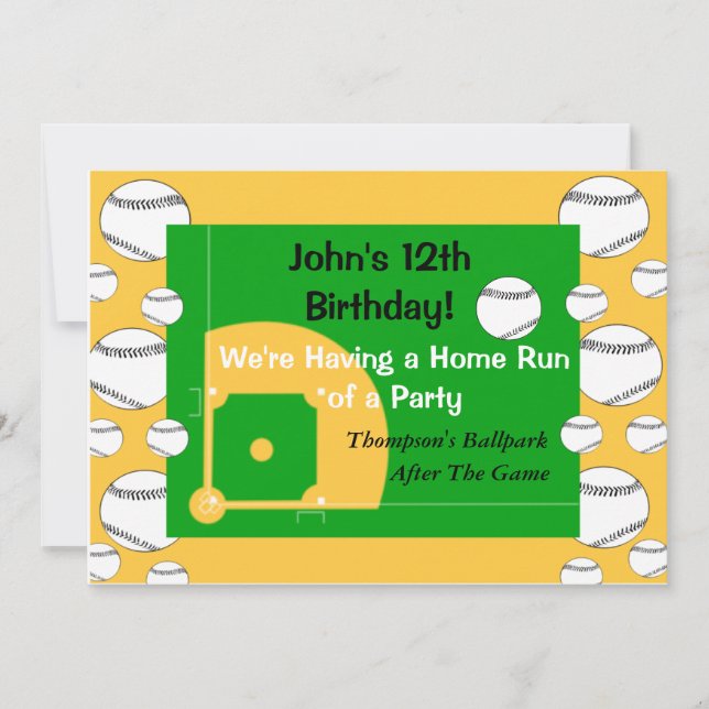 Boy's Baseball Birthday Invitation (Front)