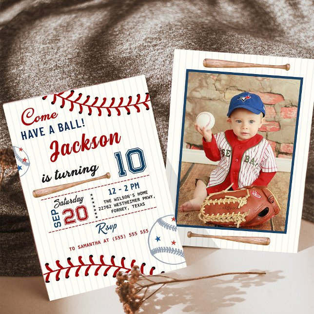 Boys Baseball Birthday Party Photo Invitation (Creator Uploaded)