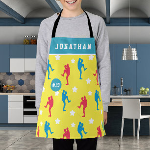 Boys Baseball Colourful Player Star Name & Number  Apron
