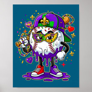 Boys Baseball Mardi Gras Carnival Party Poster