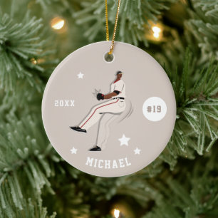 Boy's Baseball Player Team Jersey Number & Name Ceramic Ornament