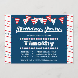 Boys baseball theme birthday party invitation