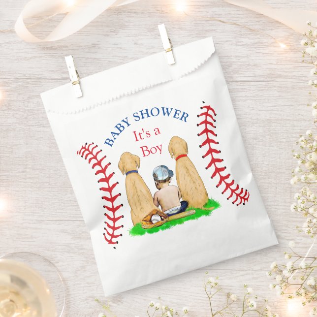 Boy's Baseball Themed Baby Shower 2 Labs and Baby Favour Bag (Clipped)