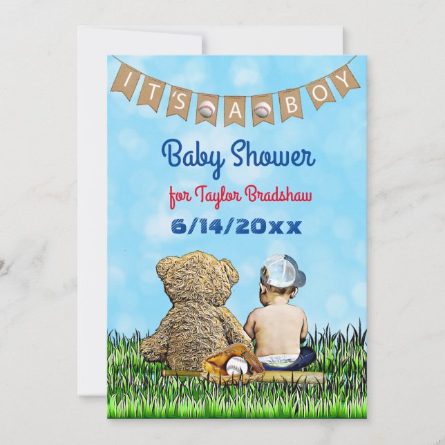 Boy's Baseball Themed Baby Shower Invitation (Front)