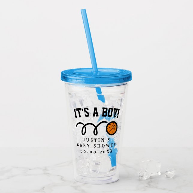 Boy's basketball baby shower acrylic tumbler glass (Front Ice)