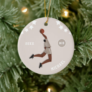 Boy's Basketball Player Star Kid Name Team Number Ceramic Ornament