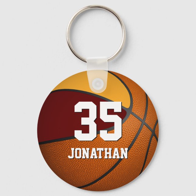 boys basketball w maroon and gold team colours key ring (Front)