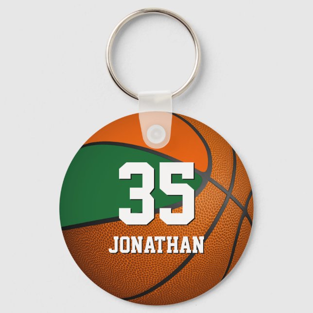 boys basketball w orange and green team colours key ring (Front)