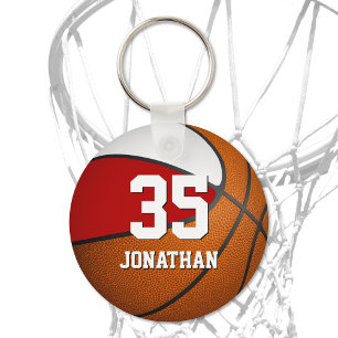 boys basketball w red and white team colours key ring