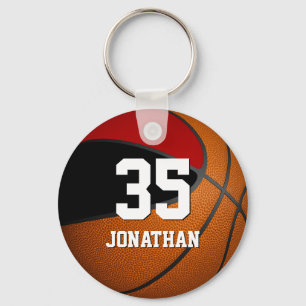 boys basketball w red black team colours key ring