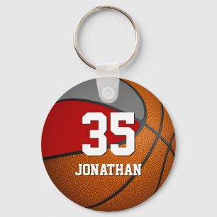 boys basketball w red grey team colours key ring