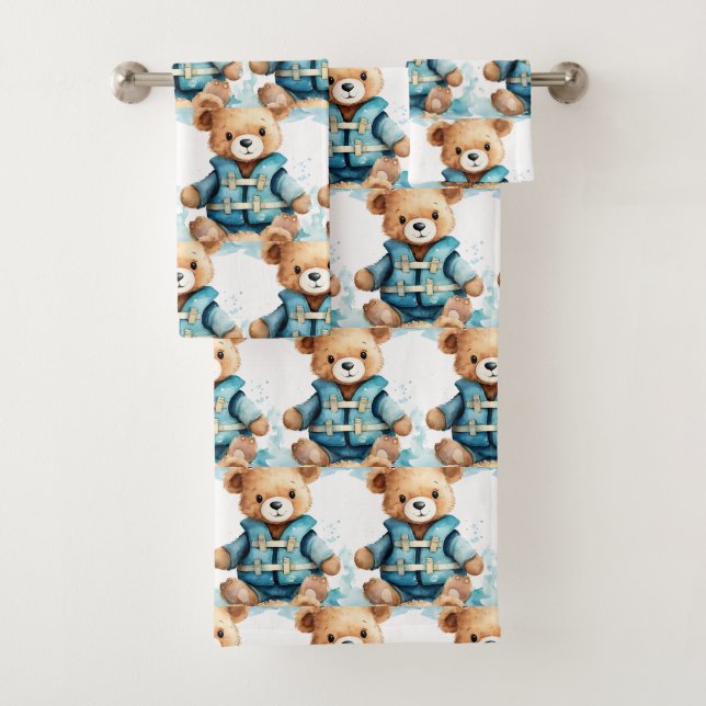Boy's Bath Towel Set | Blue Teddy Bears | Bathtime (Insitu)