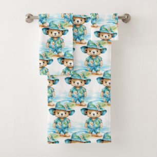 Boy's Bath Towel Set Blue Teddy Bears Bathtime