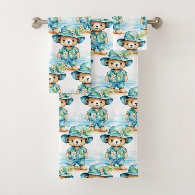 Boy's Bath Towel Set | Blue Teddy Bears | Bathtime (Insitu)
