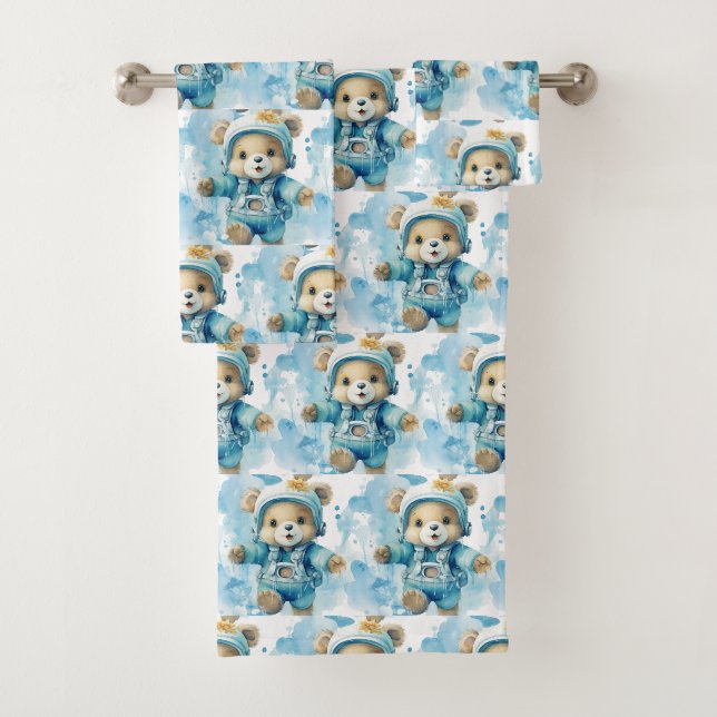 Boy's Bath Towel Set | Blue Teddy Bears | Bathtime (Insitu)