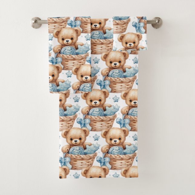 Boy's Bath Towel Set | Blue Teddy Bears | Bathtime (Insitu)