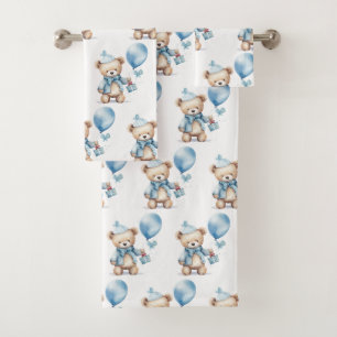 Boy's Bath Towel Set Blue Teddy Bears Bathtime