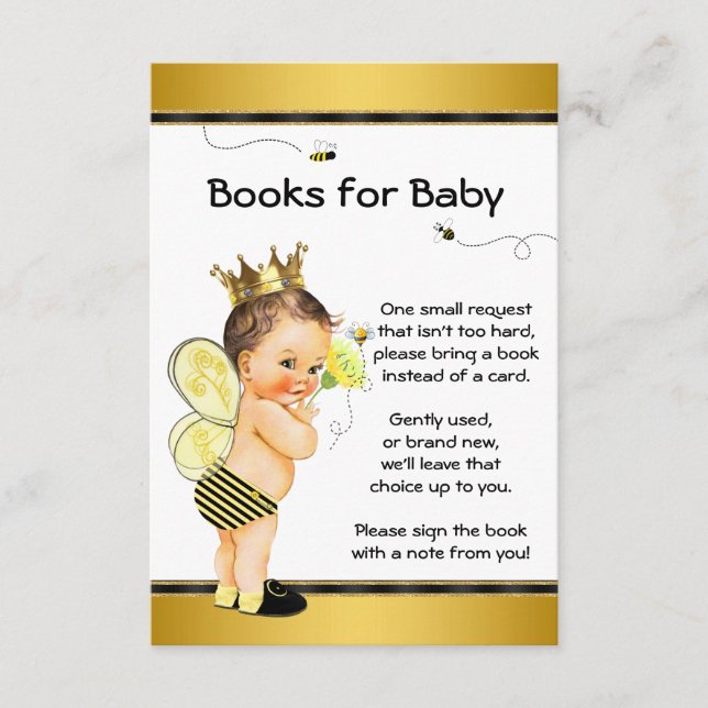 Boys Bee Bring A Book Baby Shower Inserts (Front)