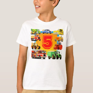 Boy's Big Construction Truck 5th Birthday T-Shirt