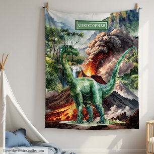 Boys Birthday Blanket with Name Dinosaur Design