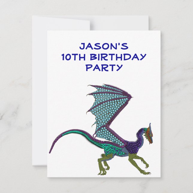 Boys Birthday Colour Beads Dragon White Invitation (Front)