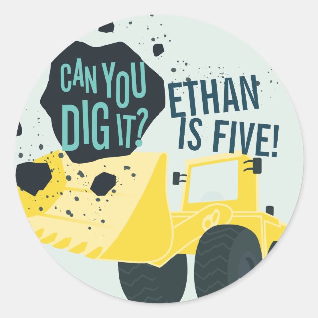 Boys Birthday Construction Truck Blue Yellow Classic Round Sticker (Front)