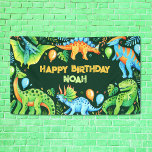 Boys Birthday Cute Dinosaurs Party Watercolor Banner<br><div class="desc">This cute watercolor dinosaurs design in green,  orange and blue features lots of different types of dinosaurs such as t rex,  stegosaurus,  brontosaurus,  triceratops,  pterodactyl and more. These illustrations have been hand painted using watercolor crayons. You can edit all the text. See the whole matching collection.</div>