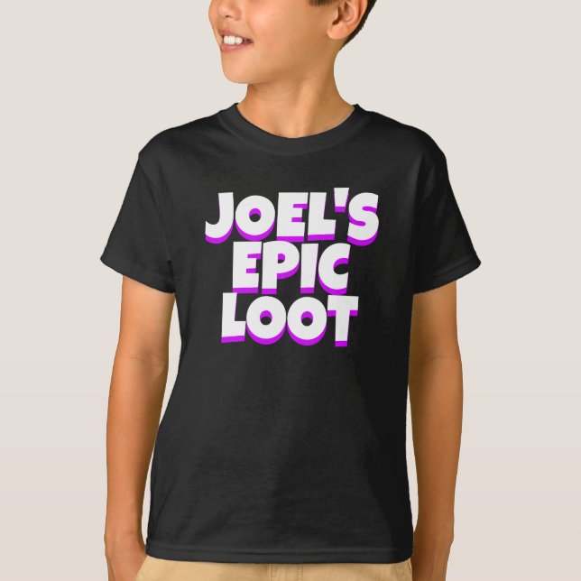 Boys Birthday Epic Loot Gamer Name Purple Slogan T-Shirt (Front)