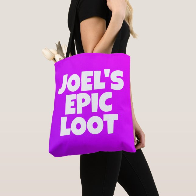 Boys Birthday Epic Loot Gamer Neon Purple Custom Tote Bag (Close Up)