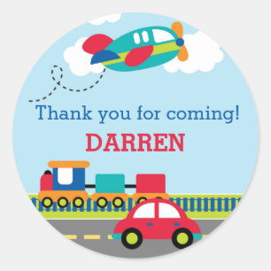 Boys Birthday Favour Stickers (Transportation)