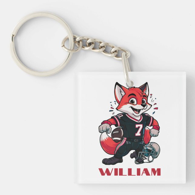 Boys Birthday Fox American Football Player Square Key Ring (Front)