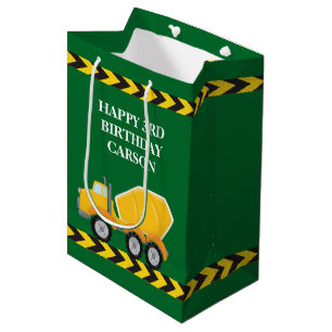 Boys Birthday Green Cement Mixer Truck Custom Medium Gift Bag