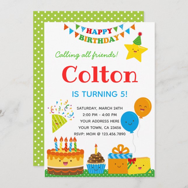 Boys Birthday Invitation (Front/Back)
