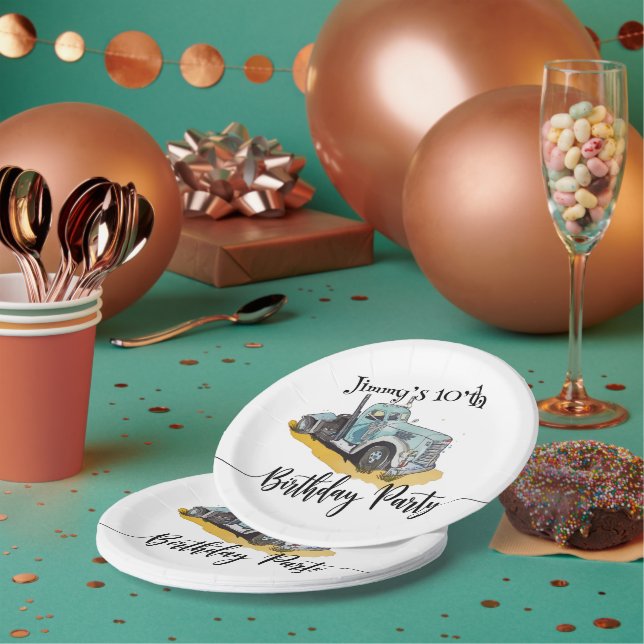 Boys Birthday Party Blue Semi Truck Paper Plate (Multi)