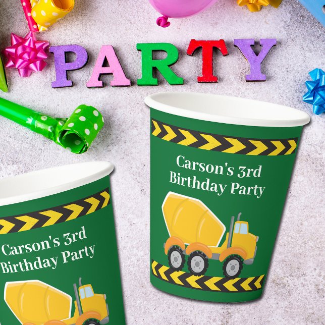 Boys Birthday Party Custom Green Truck Kids Paper Cups (Creator Uploaded)