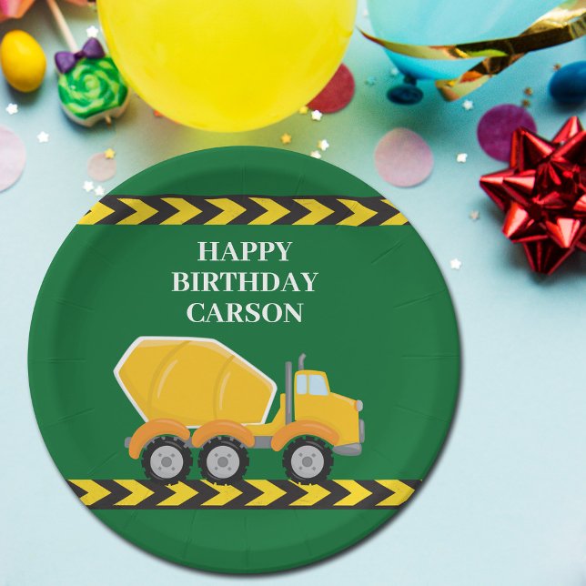 Boys Birthday Party Custom Green Truck Kids Paper Plate (Creator Uploaded)