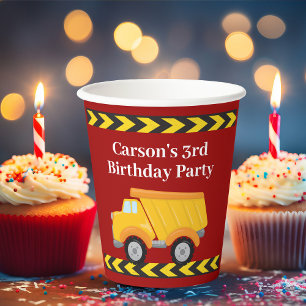 Boys Birthday Party Custom Red Dump Truck Kids Paper Cups