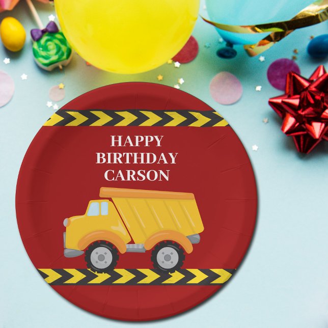 Boys Birthday Party Custom Red Dump Truck Paper Plate (Creator Uploaded)