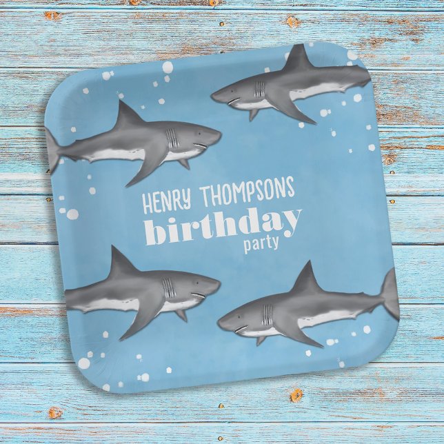 Boys Birthday Party Custom Sharks Paper Plate (Creator Uploaded)