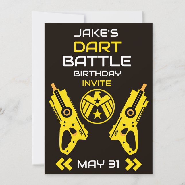 Boys Birthday Party Invitation Dart Wars (Front)