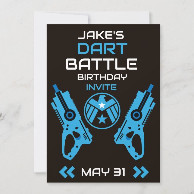 Boys Birthday Party Invitation Dart Wars (Front)