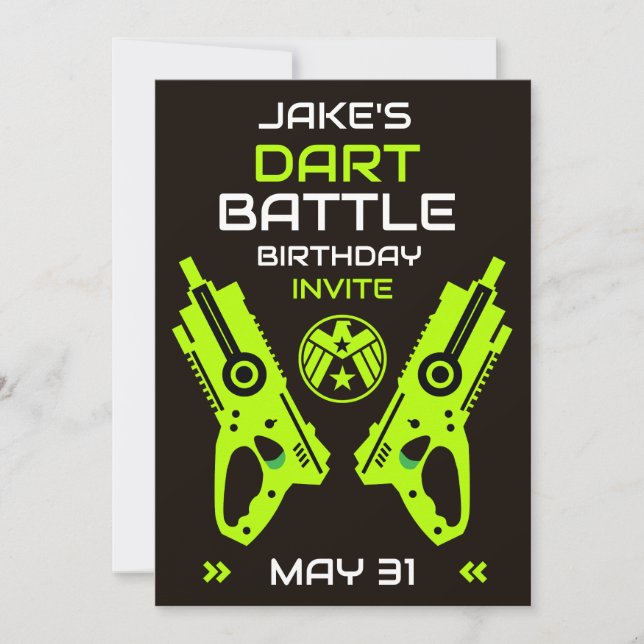 Boys Birthday Party Invitation Dart Wars (Front)