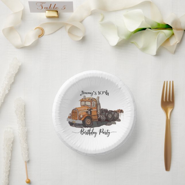 Boys Birthday Party Orange Semi Truck Paper Plate (Wedding)