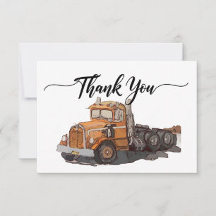 Boys Birthday Party Orange Semi Truck Thank You Card