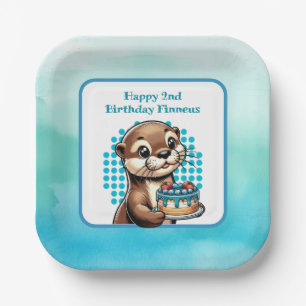 Boy's Birthday Party Otter Themed Personalised Paper Plate