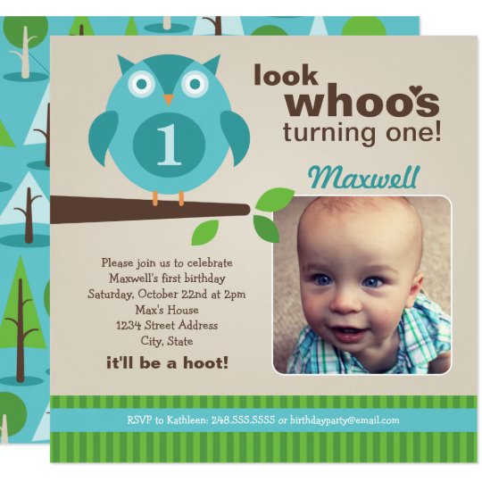 Boy's Birthday Party Photo Invitation | Owl Theme